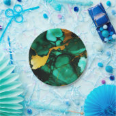 Chic Elegante dunkelgrüne, goldgelbe Imitate Marmo Pappteller (Party)