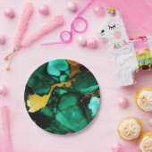 Chic Elegante dunkelgrüne, goldgelbe Imitate Marmo Pappteller (Party)