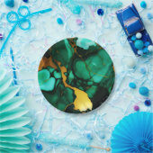 Chic Elegante dunkelgrüne, goldgelbe Imitate Marmo Pappteller (Party)