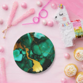 Chic Elegante dunkelgrüne, goldgelbe Imitate Marmo Pappteller (Party)