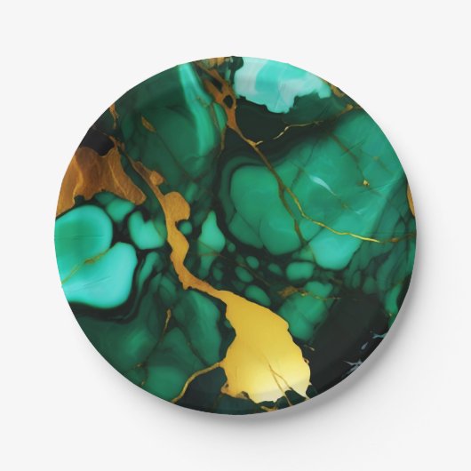 Chic Elegante dunkelgrüne, goldgelbe Imitate Marmo Pappteller (Vorderseite)