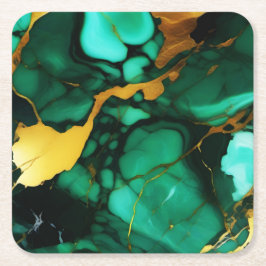 Chic Elegante dunkelgrüne, goldgelbe Imitate Marmo Rechteckiger Pappuntersetzer