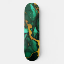Chic Elegante dunkelgrüne, goldgelbe Imitate Marmo Skateboard