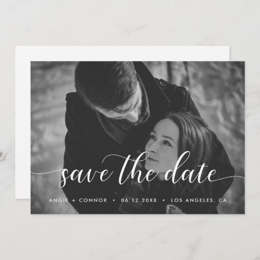 Chic Elegante Foto-Karte Save The Date (Vorne/Hinten)