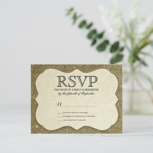 Chic Elegante Funkelnd Imitats Gold Glitzer Einladungspostkarte (Stehend Vorderseite)