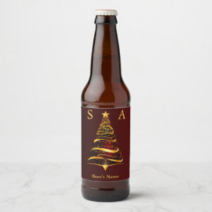 Chic elegante Gold Christmas Tree Monogram Wedding Bierflaschenetikett