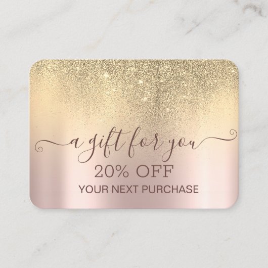 Chic Elegante Gold Glitzer Rose Gold Rabattkarte (Vorderseite)