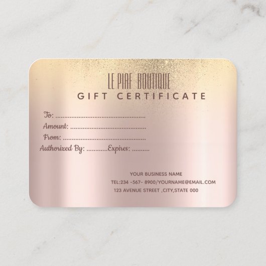 Chic Elegante Gold Glitzer Rose Gold Rabattkarte (Rückseite)