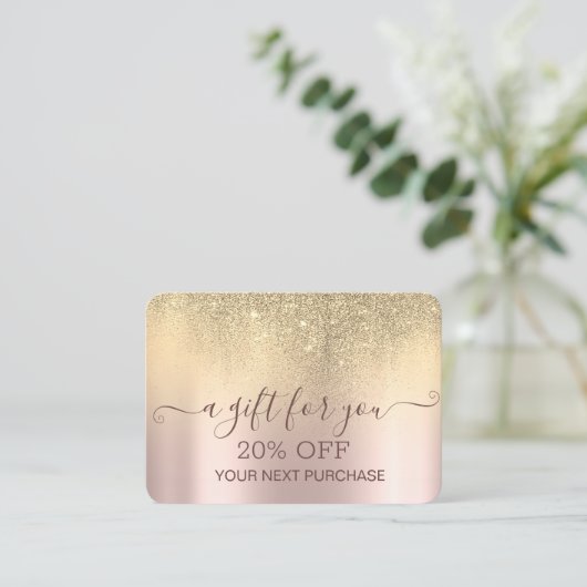 Chic Elegante Gold Glitzer Rose Gold Rabattkarte (Stehend Vorderseite)