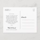 Chic & elegante Hochzeit danke Postkarte (Rückseite)