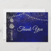 Chic elegante königsblaue Ornamente Weihnachten Dankeskarte (Vorderseite)