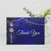 Chic elegante königsblaue Ornamente Weihnachten Dankeskarte (Stehend Vorderseite)