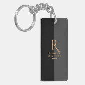 Chic Elegante Modernes Schwarzes Gold Mit Monogram Schlüsselanhänger (Vorderseite links)