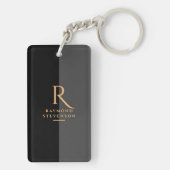 Chic Elegante Modernes Schwarzes Gold Mit Monogram Schlüsselanhänger (Rückseite)