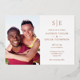 Chic Elegante Monogramm 2 Fotos Hochzeit Folieneinladung