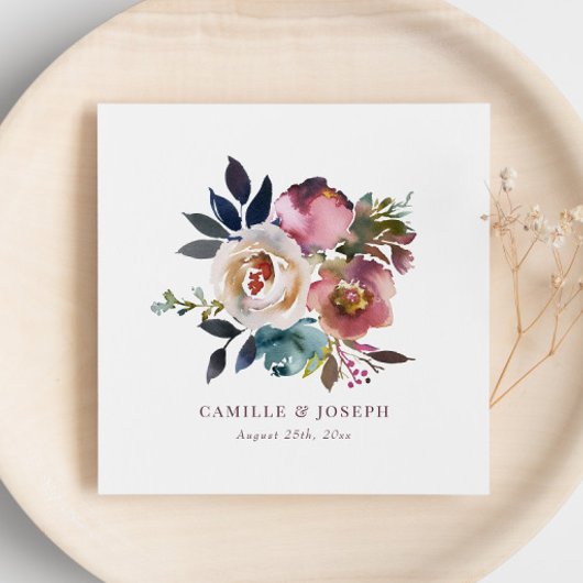 Chic Elegante Romantische Dunkle Rose Hochzeit Serviette