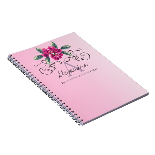 Chic Elegante Rose Floral Monogram Notizblock (Rechte Seite)
