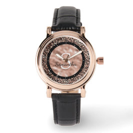 Chic Elegante Rose Gold Leopard Print Name Monogra Armbanduhr