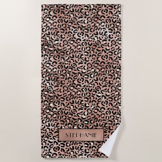 Chic Elegante Rose Gold Leopard Print Personalisie Strandtuch (Vorderseite)