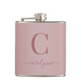 Chic Elegante Rose Gold Monogram Script Flachmann (Vorderseite)