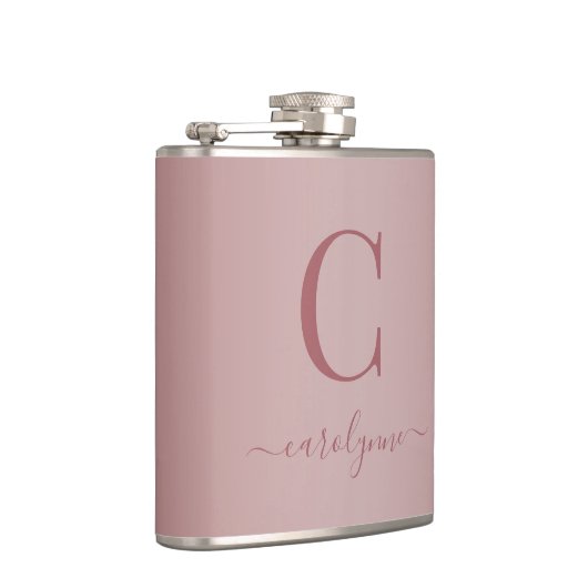 Chic Elegante Rose Gold Monogram Script Flachmann (Rechts)