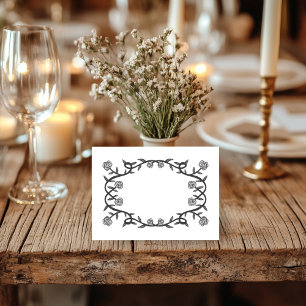 Chic Elegante Rose Rahmen Botanisches Flora B&W Platzkarte
