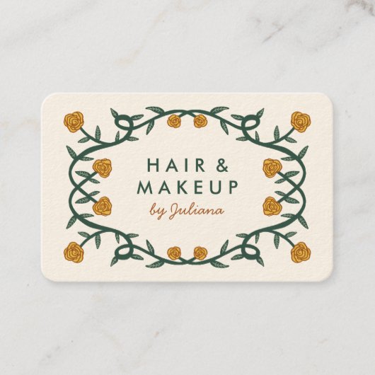 Chic Elegante Rose Rahmen Floral Gold Creme Visitenkarte (Vorderseite)