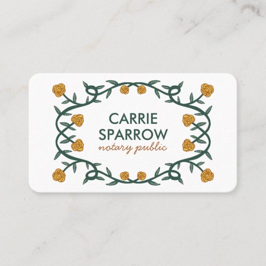 Chic Elegante Rose Rahmen florale Notar Öffentlich Visitenkarte (Vorderseite)