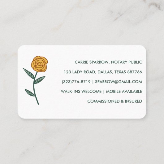 Chic Elegante Rose Rahmen florale Notar Öffentlich Visitenkarte (Rückseite)