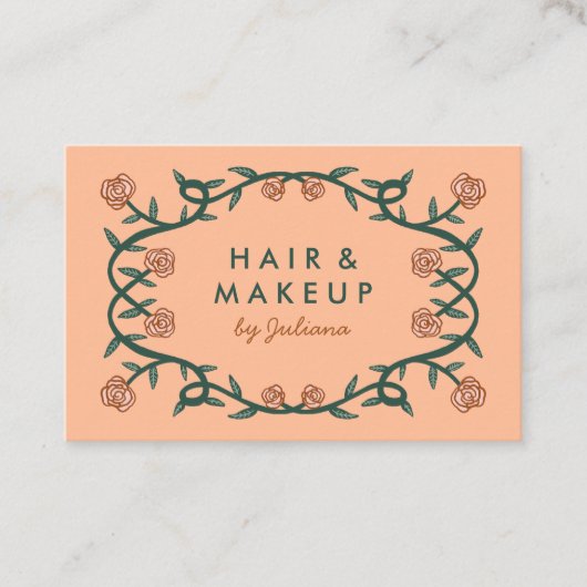 Chic Elegante Rose Rahmen florale Pfirsich Fuzz Pi Visitenkarte (Vorderseite)