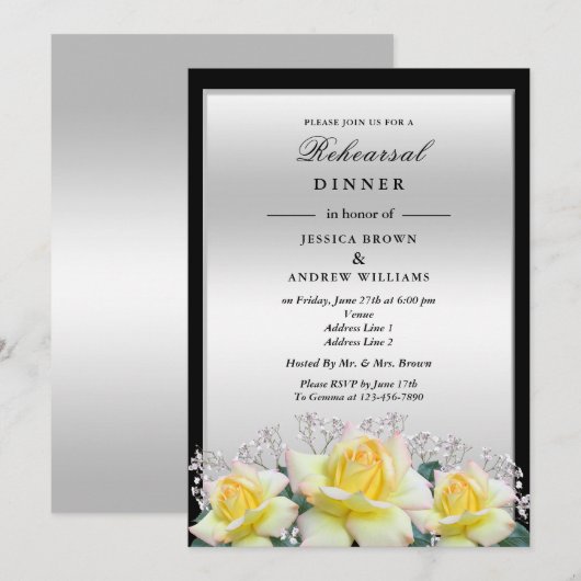 Chic Elegante Rose Silver Wedding Probe Dinner Einladung (Vorne/Hinten)
