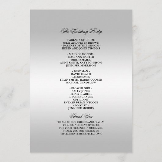 Chic Elegante Rose Silver Wedding Programm (Rückseite)