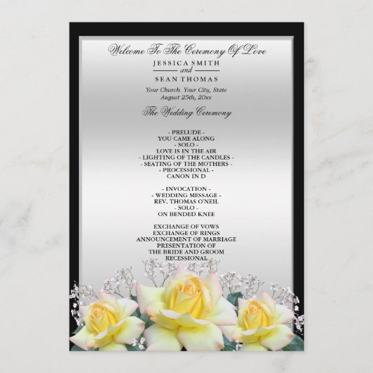 Chic Elegante Rose Silver Wedding Programm (Vorderseite)