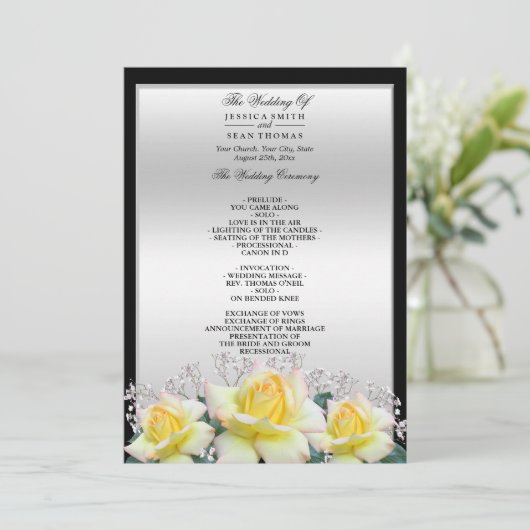 Chic Elegante Rose Silver Wedding Programm (Stehend Vorderseite)