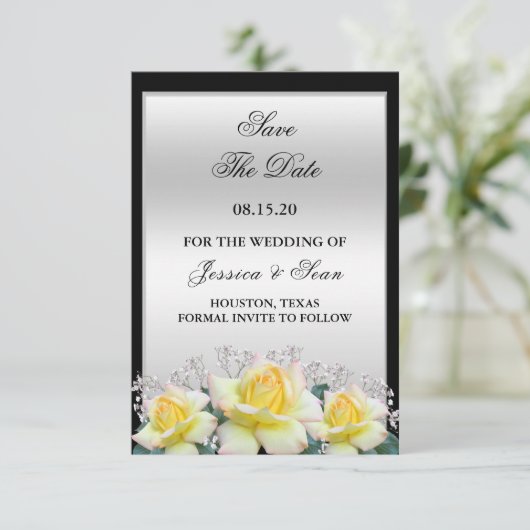 Chic Elegante Rose Silver Wedding Save The Date (Stehend Vorderseite)