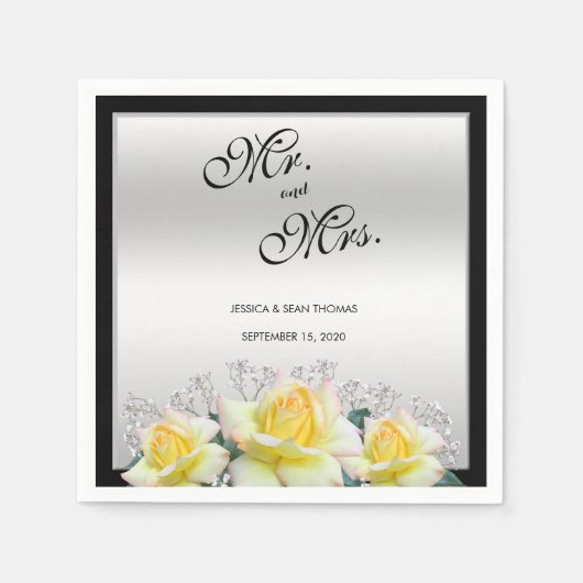 Chic Elegante Rose Silver Wedding Serviette (Vorderseite)