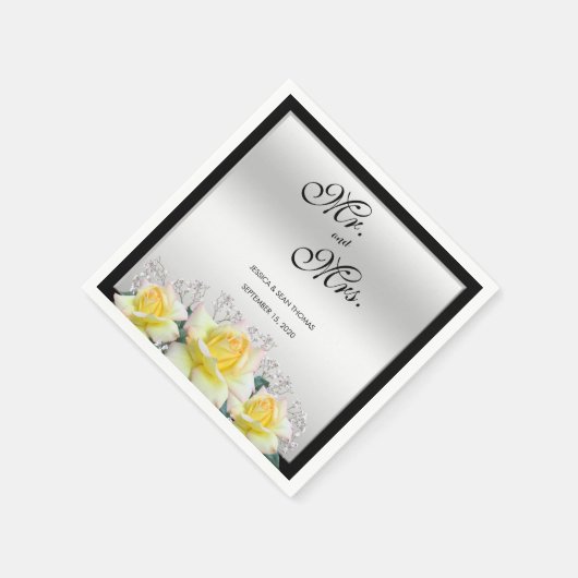 Chic Elegante Rose Silver Wedding Serviette (Ecke)