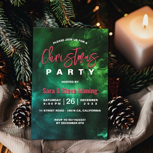 Chic elegante Rot-grüne Marmor Kunst Weihnachten Einladung
