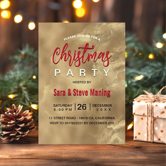 Chic elegante rote Marmorkunst Weihnachten Einladung