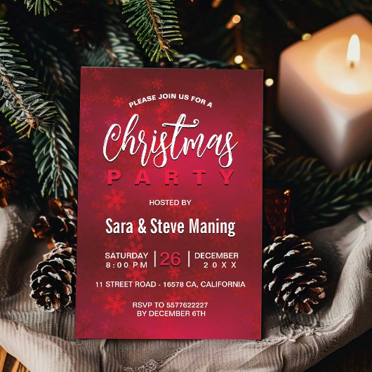 Chic elegante rote Schneeflocken Weihnachten Einladung