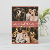 Chic Elegante Script 3 Foto Collage Wedding Dankeskarte (Stehend Vorderseite)