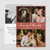 Chic Elegante Script 3 Foto Collage Wedding Dankeskarte (Vorne/Hinten)