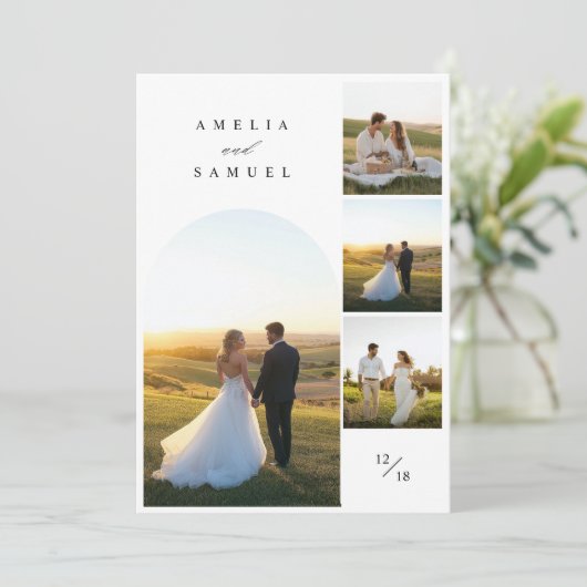 Chic Elegante Typografie FotoCollage Einladung (Stehend Vorderseite)