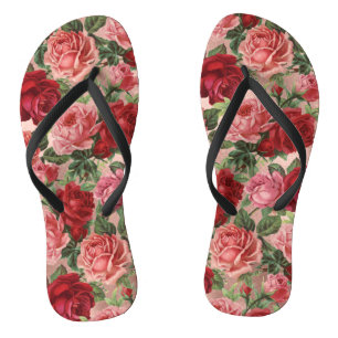 Chic Elegante Vintag Rosa Rote Rosen Blumen Badesandalen