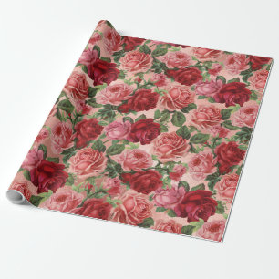 Chic Elegante Vintag Rosa Rote Rosen Blumen Geschenkpapier