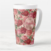 Chic Elegante Vintag rosa Rote Rosen Blumenname Milchtasse (Rechte Ecke)