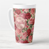 Chic Elegante Vintag rosa Rote Rosen Blumenname Milchtasse (Linke Ecke)
