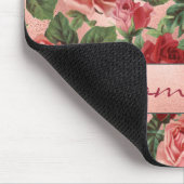 Chic Elegante Vintag rosa Rote Rosen Blumenname Mousepad (Ecke)