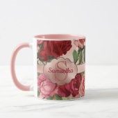 Chic Elegante Vintag rosa Rote Rosen Blumenname Tasse (Links)