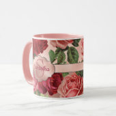 Chic Elegante Vintag rosa Rote Rosen Blumenname Tasse (Vorderseite Links)